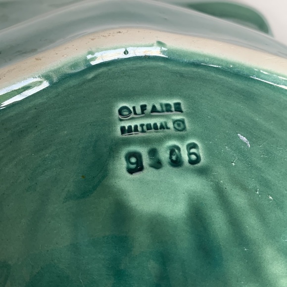 Olfaire Pottery 12” Blue Green Shell Bowl - Picture 7 of 11